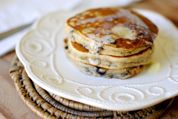 Basil Chocolate Chip Ricotta Pancakes l SimplyScratch.com