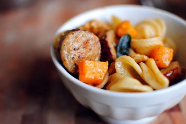 Roasted Butternut Squash, Sausage and Orecchiette Pasta in a Brown Butter Sage Sauce l SimplyScratch.com