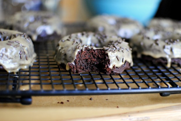 Peanut Butter Glazed Brownie Doughnuts l SimplyScratch.com