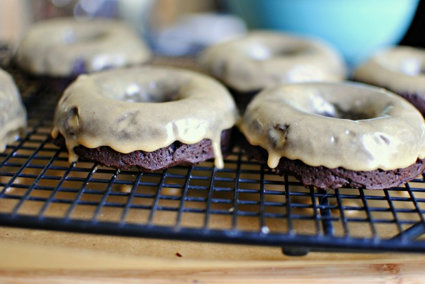 Peanut Butter Glazed Brownie Doughnuts l SimplyScratch.com