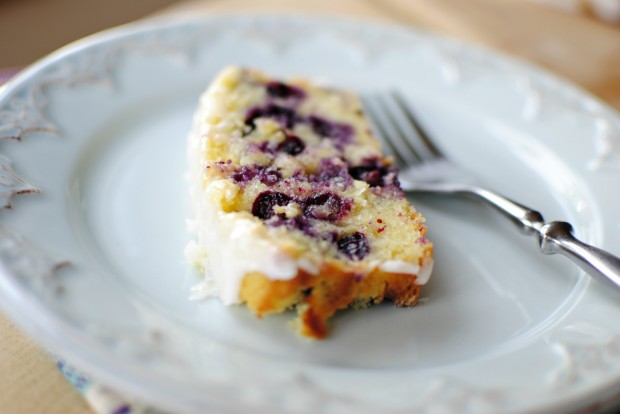 Lemon Blueberry Cake Loaf with Buttermilk Icing l SimplyScratch.com