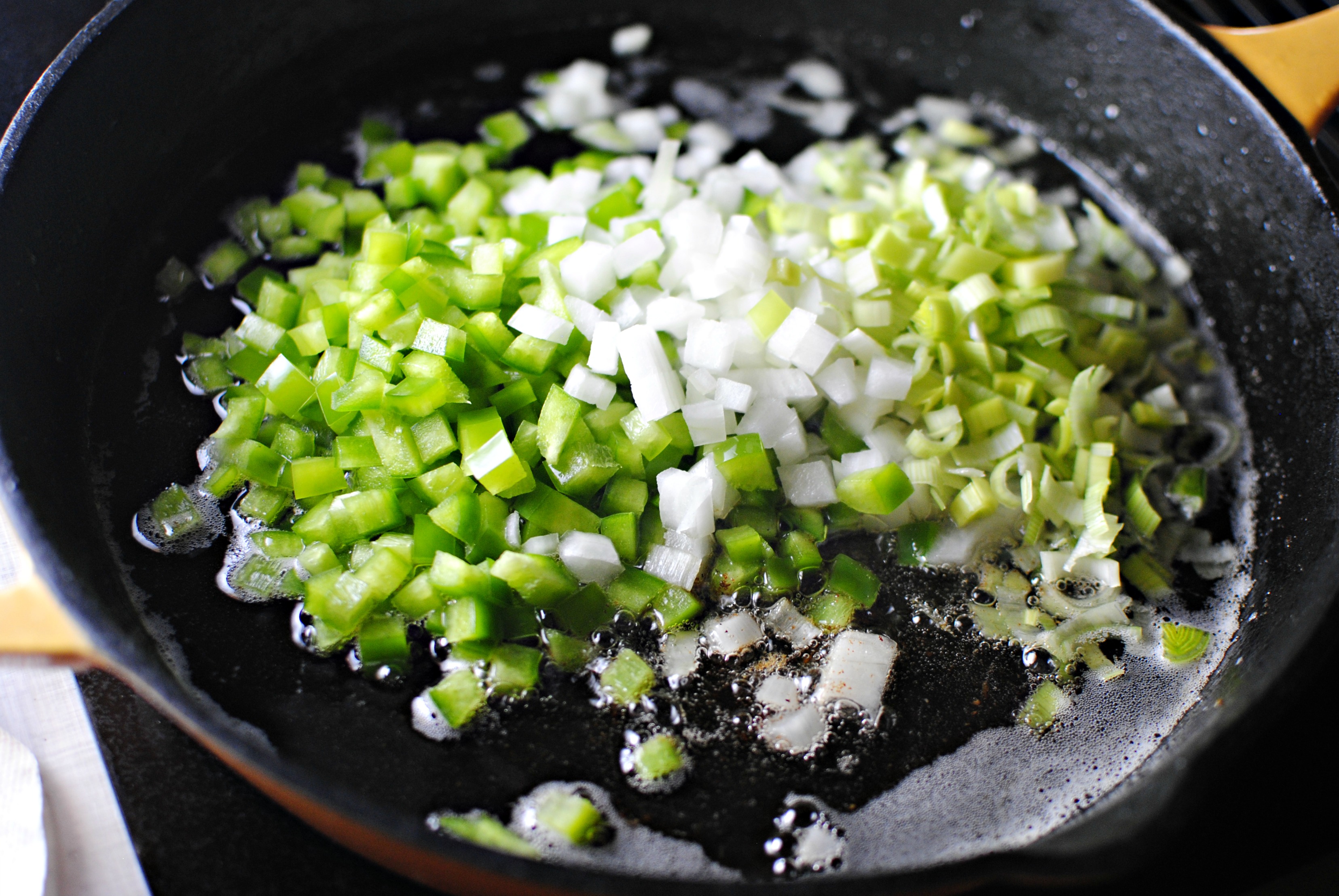 Simply Scratch add peppers, onions and leeks Simply Scratch