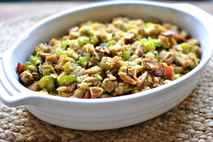 Bacon and Leek Stuffing with Sage and Pecans | Healthy Thanksgiving Recipes | Homemade Recipes