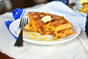 Bacon & Cheddar Cornmeal Waffles - Bite