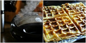 Bacon & Cheddar Cornmeal Waffles - Waffle Ironing
