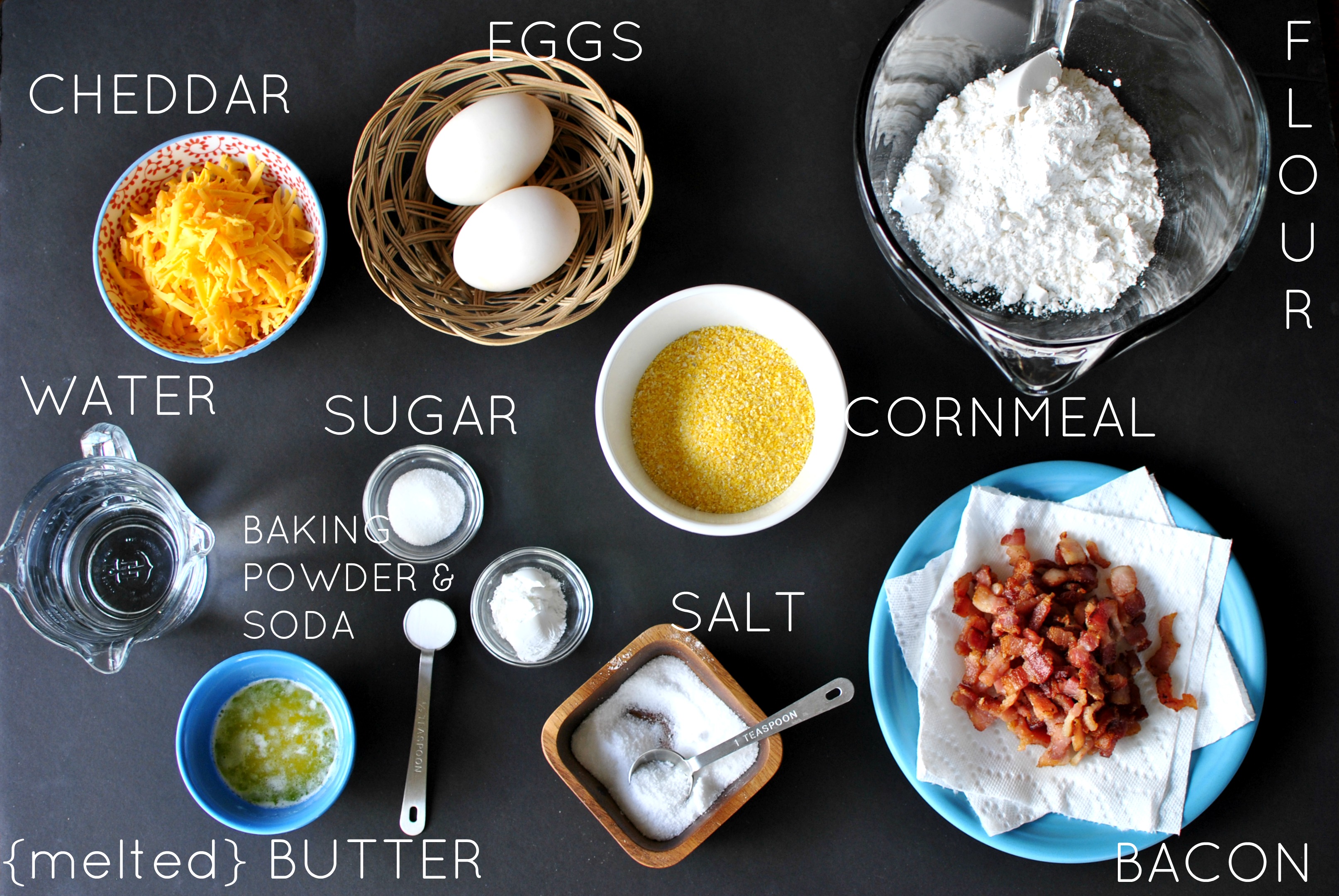 Simply Scratch Bacon and Cheddar Cornmeal Waffles Ingredients