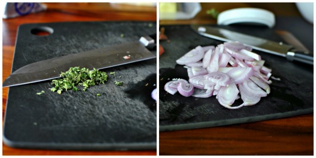 chopped thyme and sliced shallots