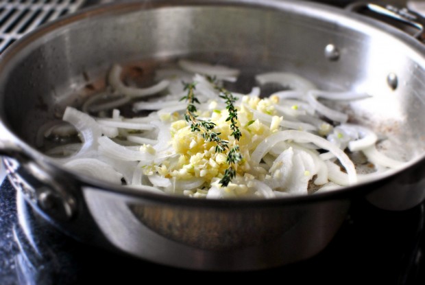olive oil, onions, garlic and thyme