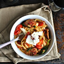Italian Sausage, Kale and Blistered Tomato Fettuccine