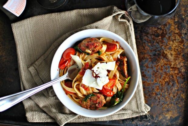 Italian Sausage, Kale and Blistered Tomato Fettuccine