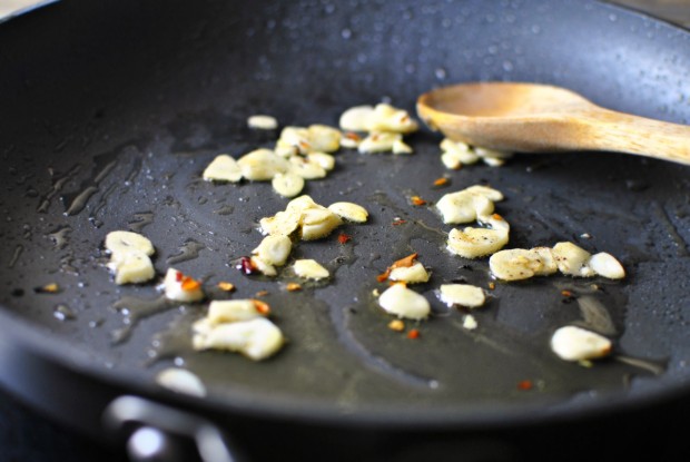 saute garlic and pepper flakes