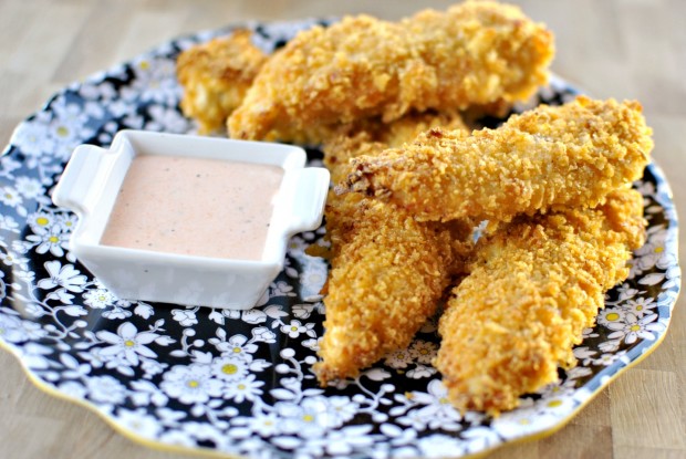 Potato Chip Crusted Chicken Tenders and Spicy Ranch Dip