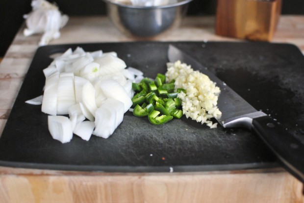 onions, jalapeno and garlic