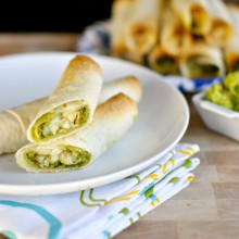 Cheesy Chicken and Cilantro Pesto Baked Flautas - www.SimplyScratch.com