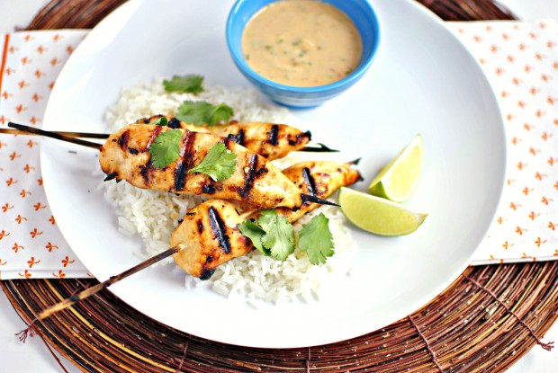 Thai Chicken Satay Skewers and Peanut Sauce www.SimplyScratch.com