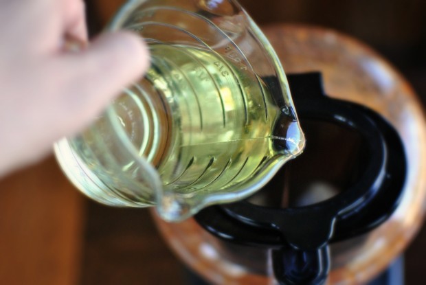 slowly add olive oil