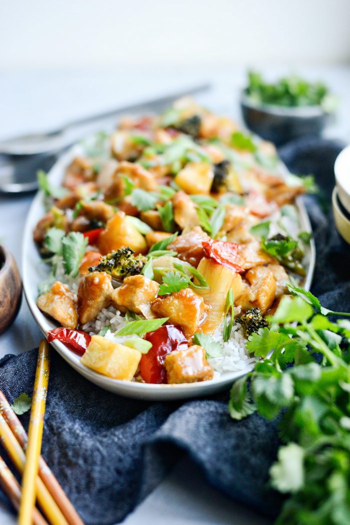 Close up of saucy Homemade Sweet and Sour Chicken.