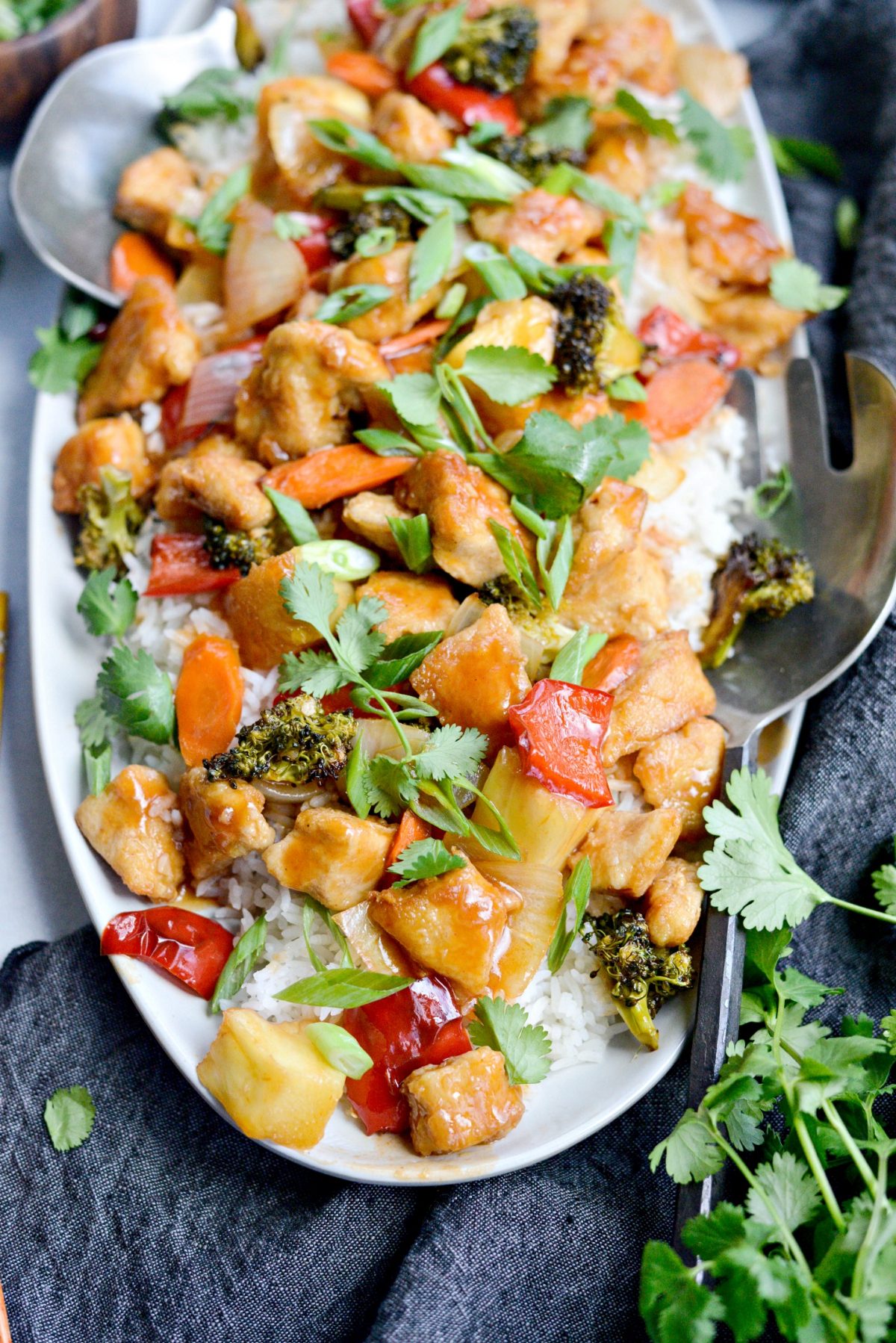 close up of Homemade Sweet and Sour Chicken with rice