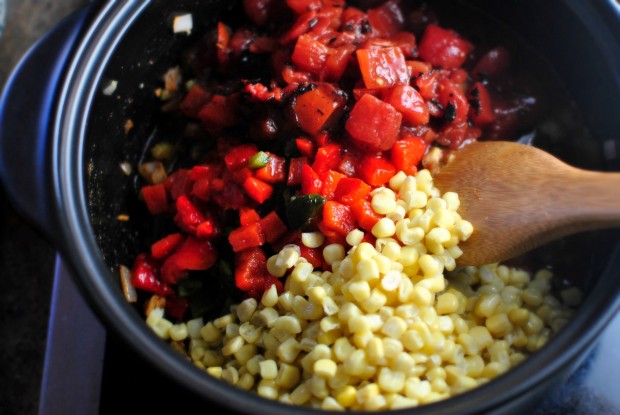 roasted tomatoes, red pepper, poblano and sweet corn