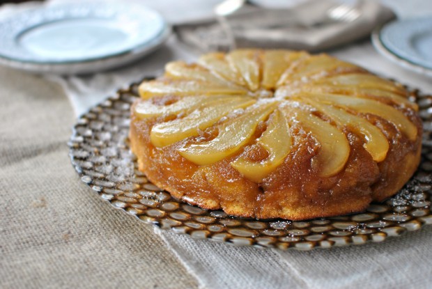 Gingered Pear Brown Butter Upside Down Cake l SimplyScratch.com