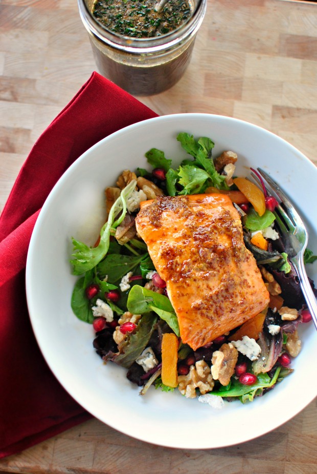 Glazed Salmon Winter Salad + Sweet Balsamic Vinaigrette - www.SimplyScratch.com #salmon