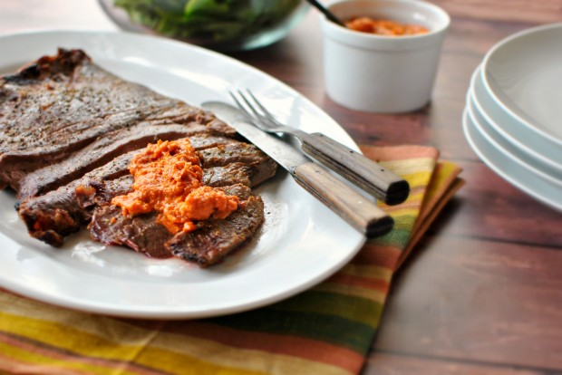 Flank Steak with Romesco Sauce l SimplyScratch.com 