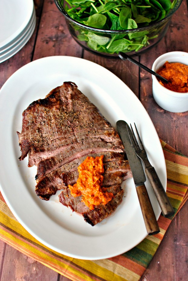 Flank Steak with Romesco Sauce l SimplyScratch.com 