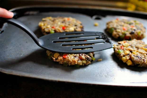 Southwest Black Bean Veggie Burgers www.SimplyScratch.com press gently