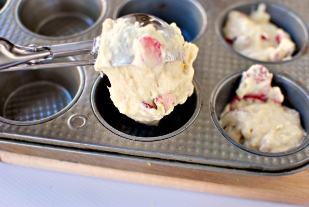 Strawberry and Lemon Pancake Muffins www.SimplyScratch.com / fill muffin tin