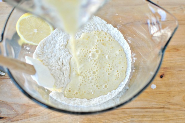 Strawberry and Lemon Pancake Muffins www.SimplyScratch.com / pour wet into dry