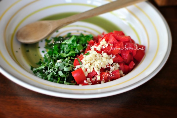 tomatoes, garlic, basil and parsely
