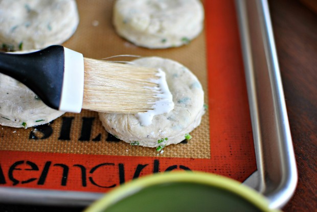 Black Pepper and Chive Buttermilk Biscuits www.SimplyScratch.com brush heavy cream