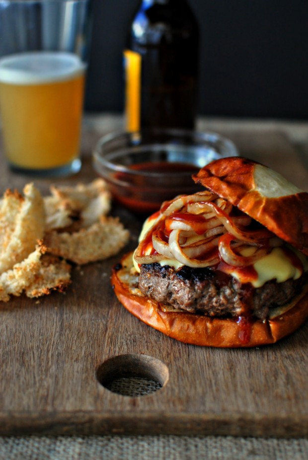 Griddled Steak Burgers with Jarlsberg + Sautéed Onions l www.SimplyScratch.com #burger #recipe