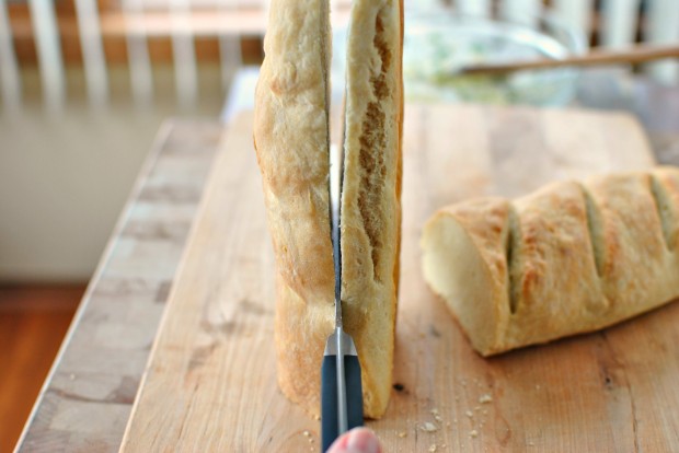 Roasted-Garlic Garlic Bread l www.SimplyScratch.com slice lengthwise