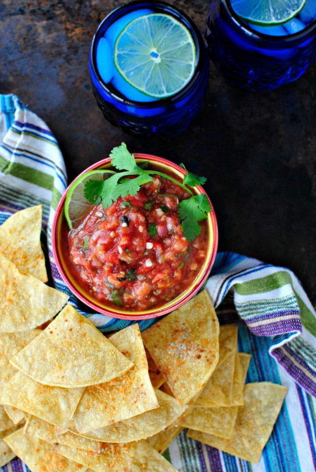 Roasted Tomato Salsa + Baked Tortilla Chips www.SimplyScratch.com