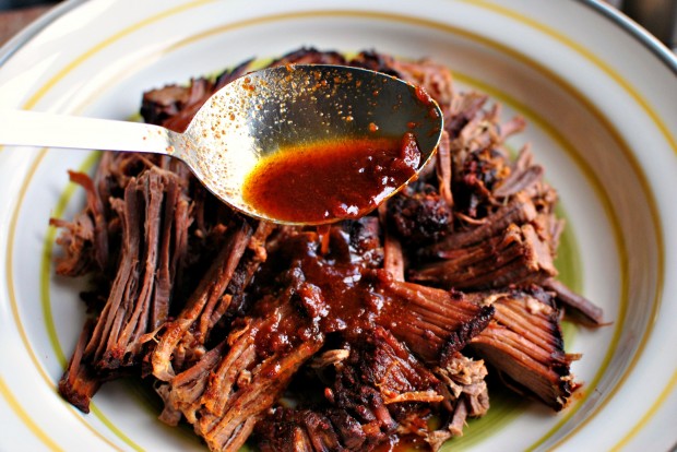 Slow Cooker Barbecue Beef Brisket l SimplyScratch.com sauce