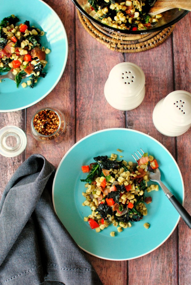 Bacon, Corn and Kale Sauté l SimplyScratch.com