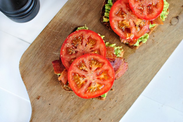 Bacon, Tomato + Avocado Smashed Toast l www.SimplyScratch.com salt and pepper