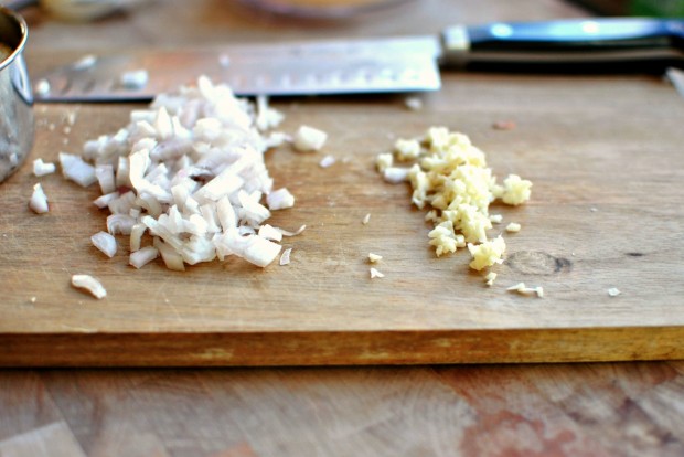 Easy Fettuccine Alfredo www.SimplyScratch.com diced shallots and garlic