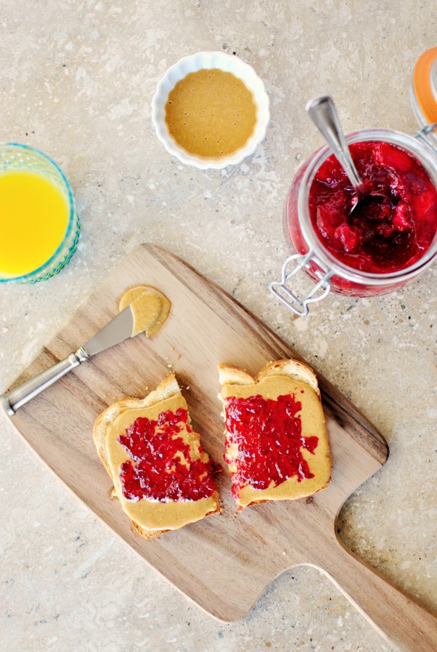 Homemade Honey Roasted Peanut Butter and Skillet Raspberry Jam Toast l www.SimplyScratch.com