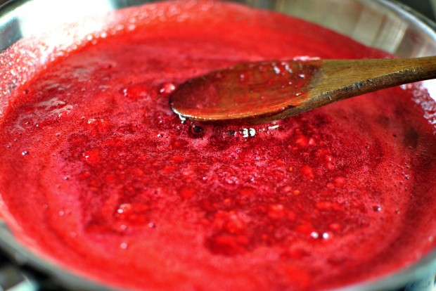 Quick Skillet Raspberry Jam www.SimplyScratch.com stir to dissolve sugar