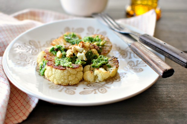 Roasted Cauliflower Steaks with Toasted Walnut + Parsley Pesto l www.SimplyScratch.com