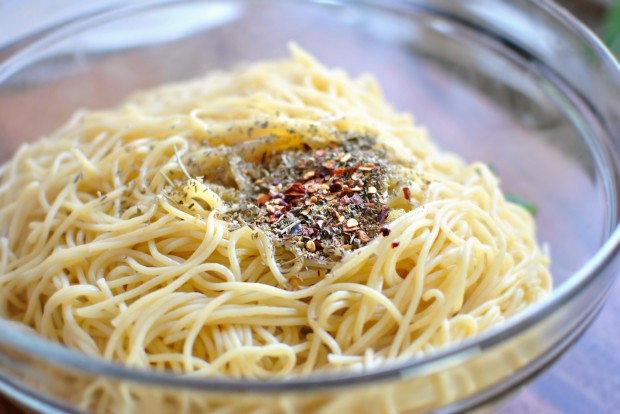 Roasted Vegetable Pasta Primavera www.SimplyScratch.com Italian seasoning and red pepper flakes