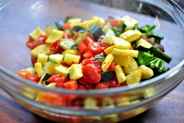 Roasted Vegetable Pasta Primavera www.SimplyScratch.com into bowl