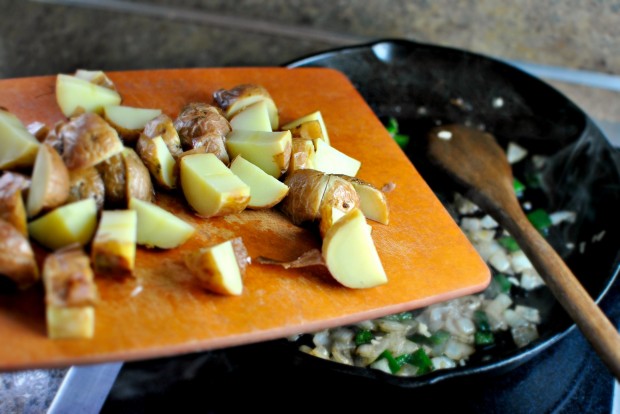 Bacon, Potato + Poblano Breakfast Skillet l www.SimplyScratch.com add in potatoes