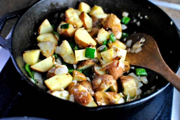 Bacon, Potato + Poblano Breakfast Skillet l www.SimplyScratch.com stir