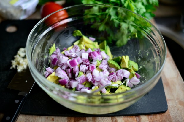 Avocado + Feta Guacamole www.SimplyScratch.com in the bowl