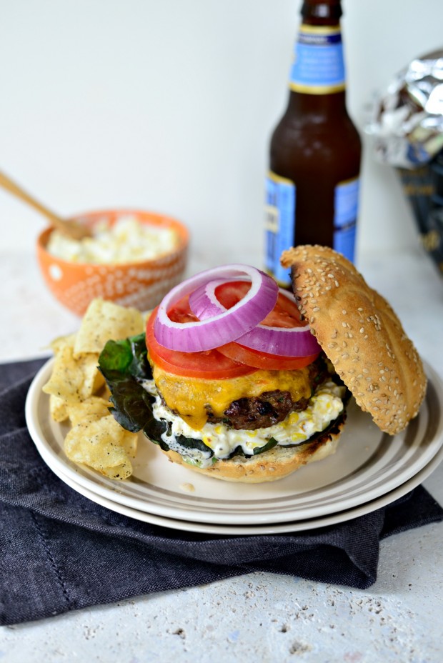 Jalapeno + Cheddar Burgers with Grilled Corn Mayo l www.SimplyScratch.com