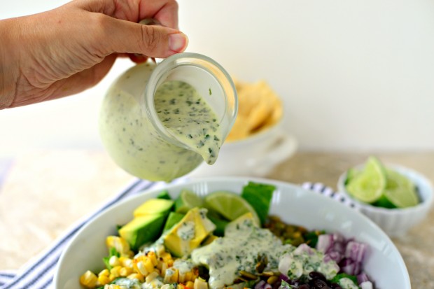 Mexicali Chopped Salad with Creamy Cilantro Lime Dressing l www.SimplyScratch.com pour dressing