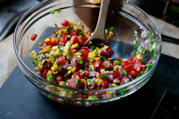 Grilled Corn Pico de Gallo l www.SimplyScratch.com stir